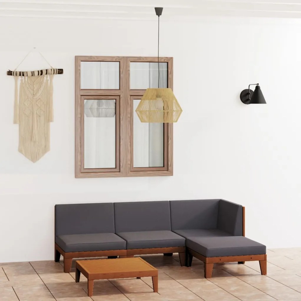 5 pcs conjunto lounge de jardim c/ almofadões acácia maciça