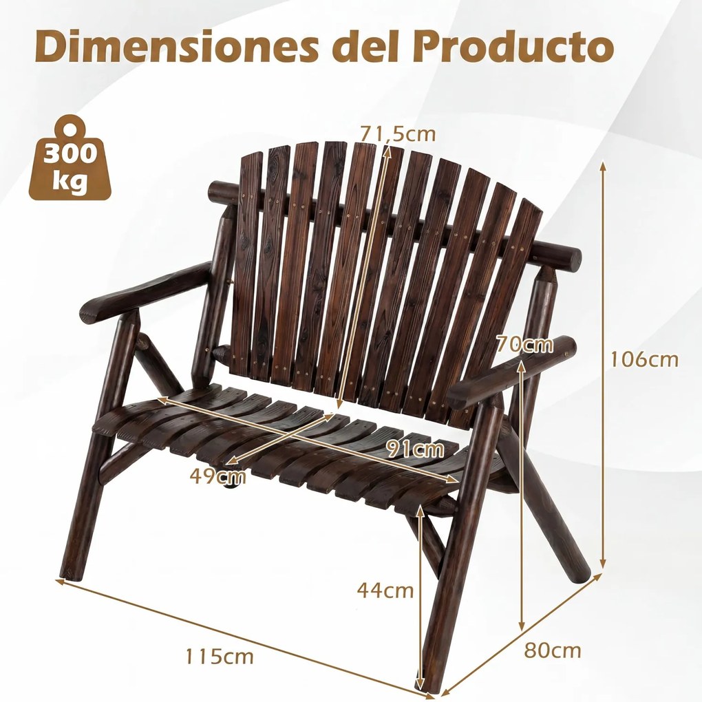 Banco de Jardim para 2 Pessoas, 115 x 80 x 106 cm, Encosto Alto, Castanho