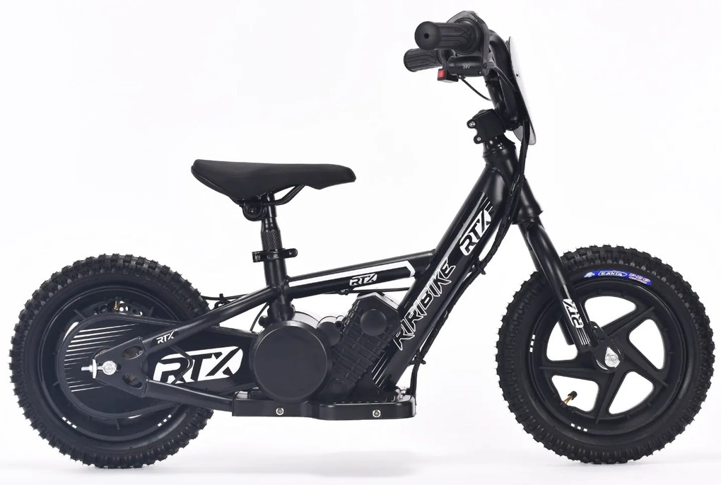 Bicicleta eléctrica para crianças RIRIBIKE RTX3 24V (12"), bateria de lítio, motor de 100W, travão de disco, assento ajustável em PU macio Preta