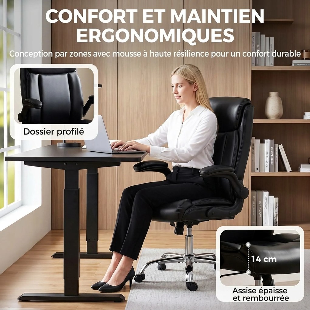 Cadeira de Escritório Ergonómica, 70 x 69 x 117 cm, Braços Eleváveis, Preto