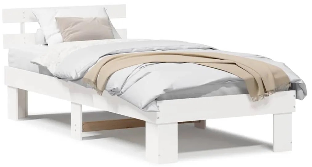 Estrado de cama com cabeceira Branca 100x200 cm Madeira maciça de pinh
