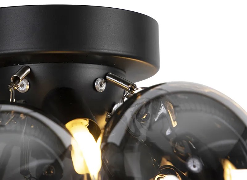 Candeeiro de tecto design preto com vidro fumê 3 luzes - Uvas Art Deco,Design