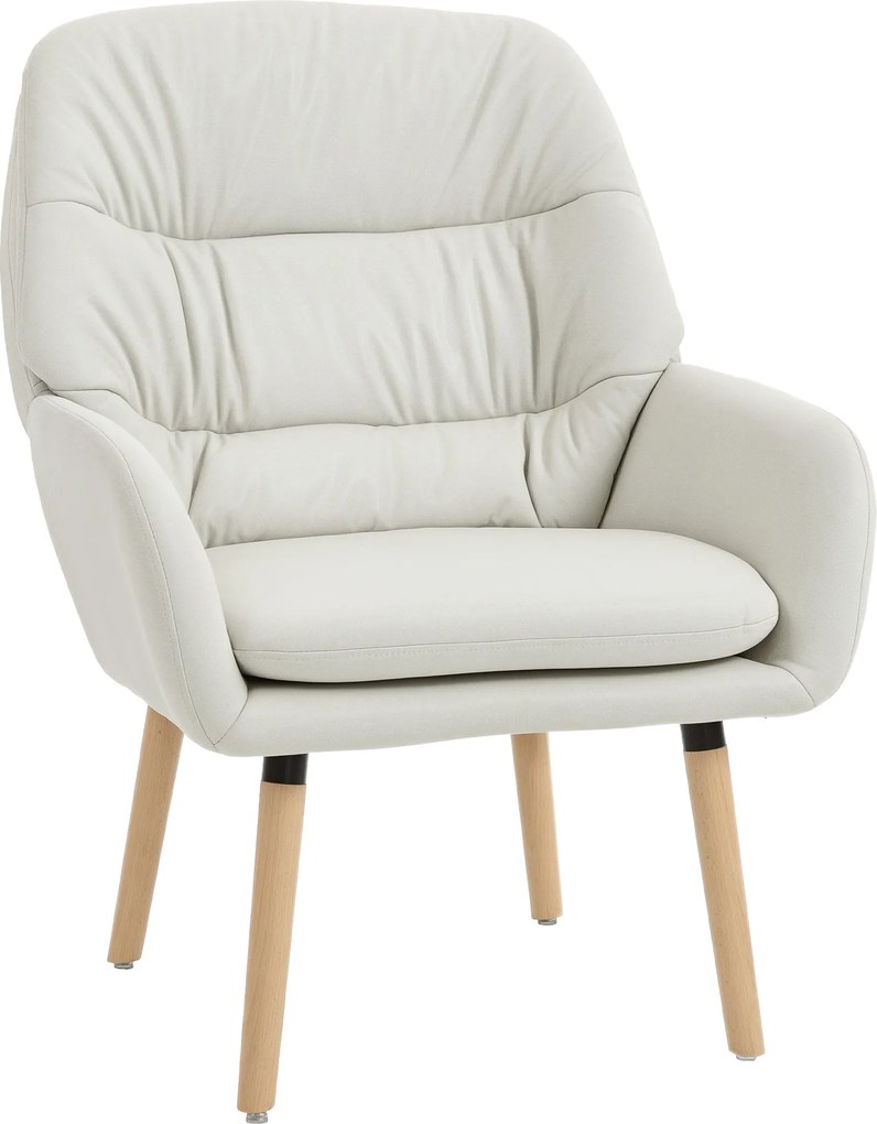 HOMCOM Poltrona de Sala de Estar Moderna Acolchoada de Dupla Camada Estofada em Couro Sintético Pés de Madeira 68x74x89 cm Creme | Aosom Portugal