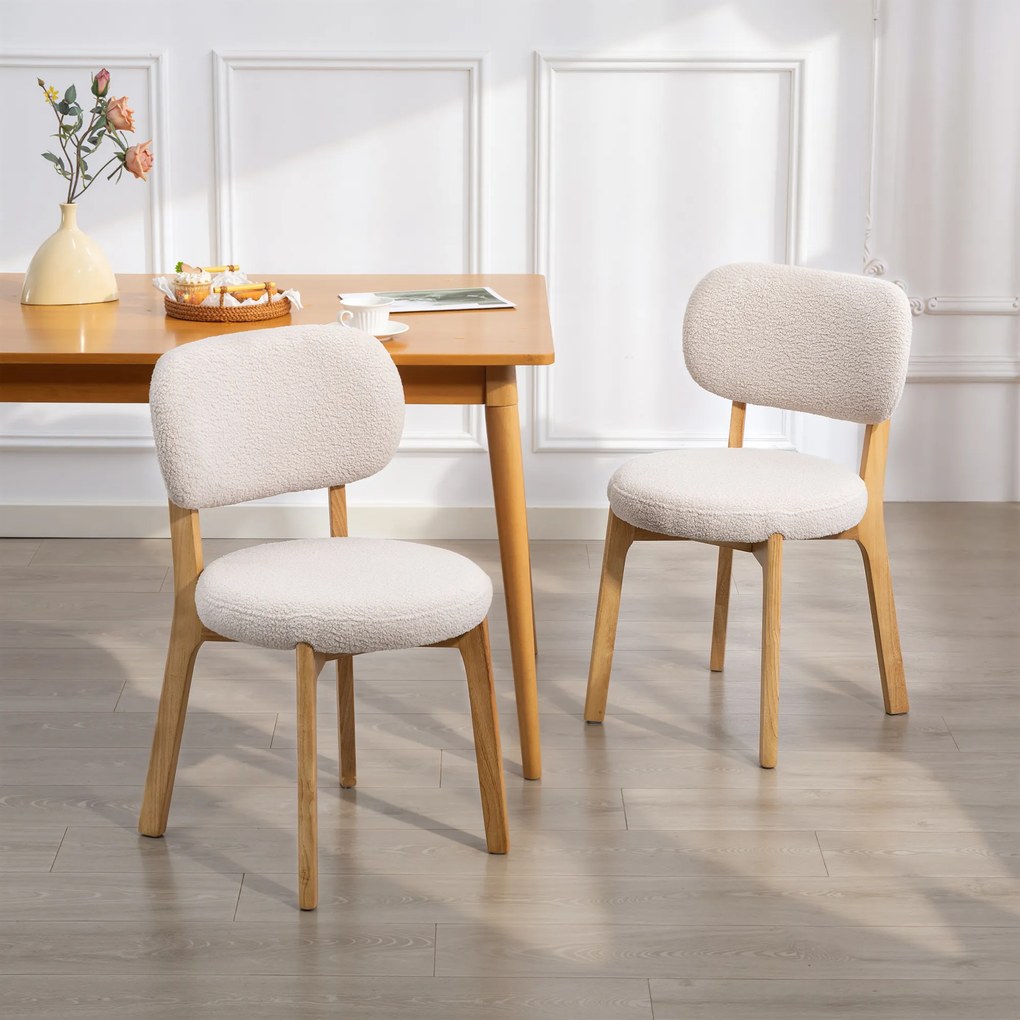 Conjunto de 2 cadeiras de sala de jantar, cadeiras de cozinha estofadas, pés em madeira de seringueira, 46,5 x 52 x 80 cm, creme