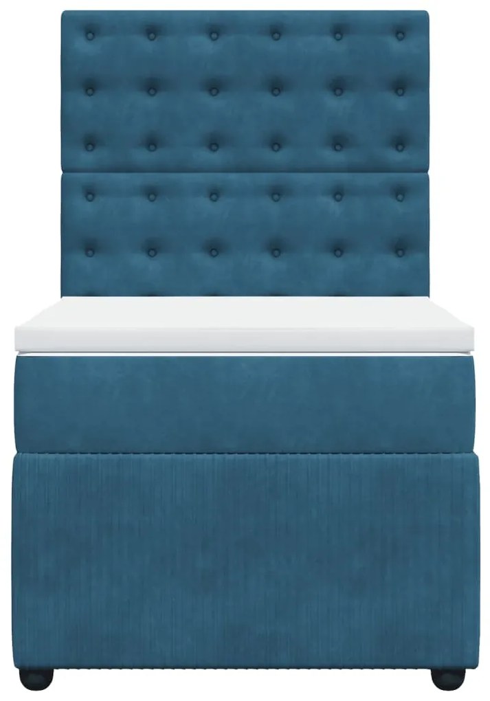 Cama boxspring com colchão 100x200 cm veludo azul