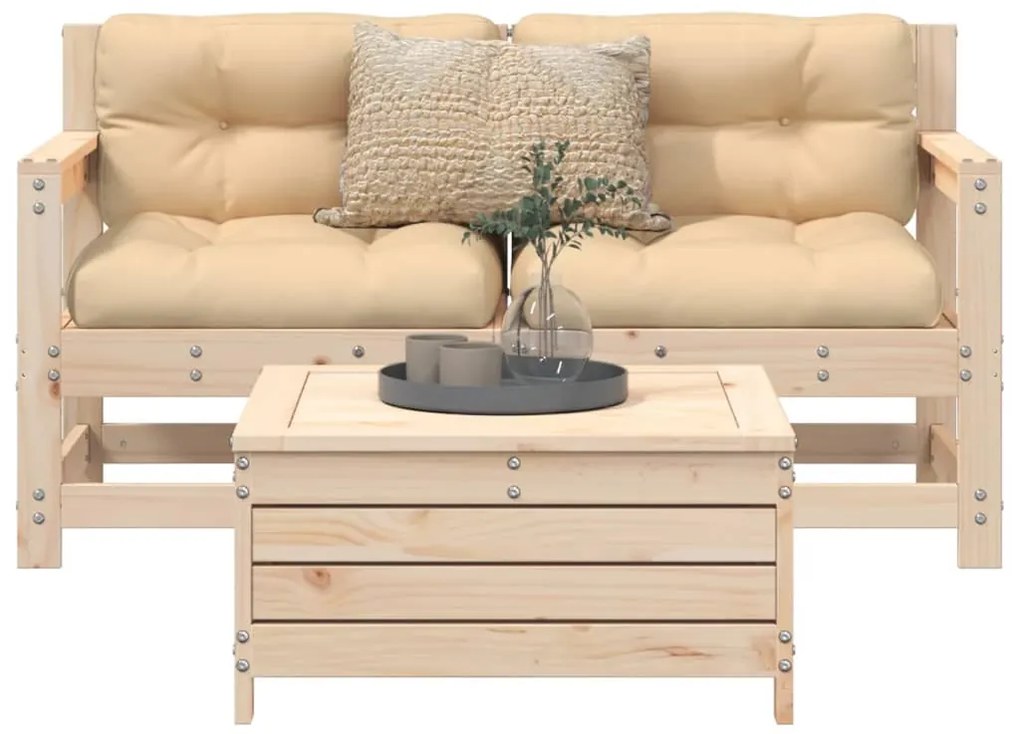 3 pcs conjunto sofás de jardim madeira de pinho maciça