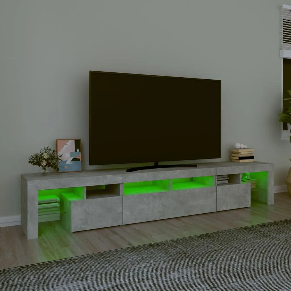 Móvel de TV com luzes LED 230x36,5x40 cm cinzento cimento