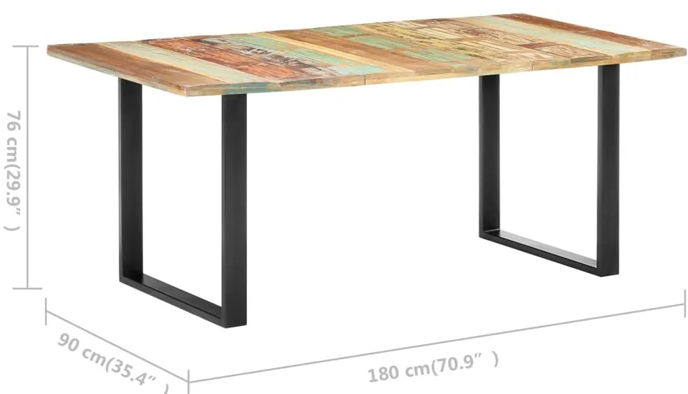 Mesa de jantar 180x90x76 cm madeira recuperada maciça