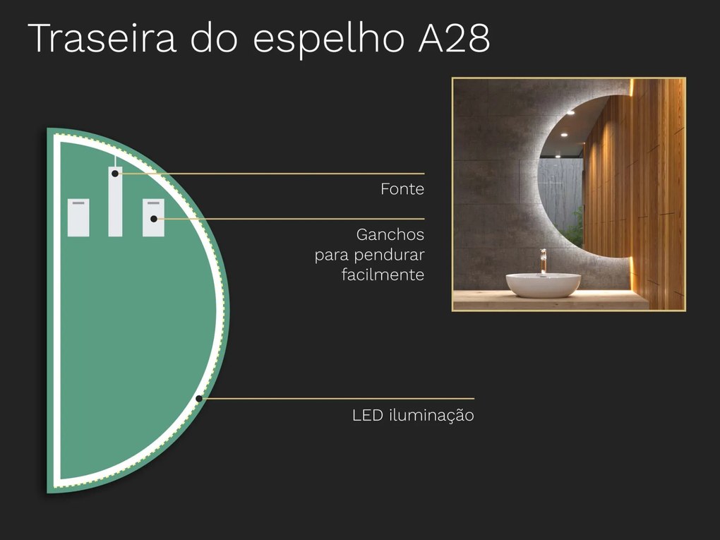 Espelho atípico com iluminação A28