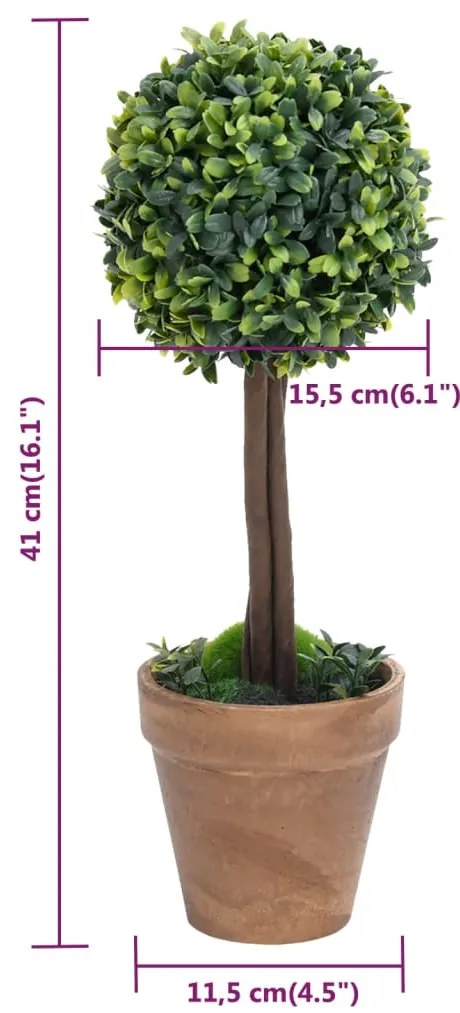 Plantas bolas de buxo artificiais c/ vasos 2 pcs 41 cm verde