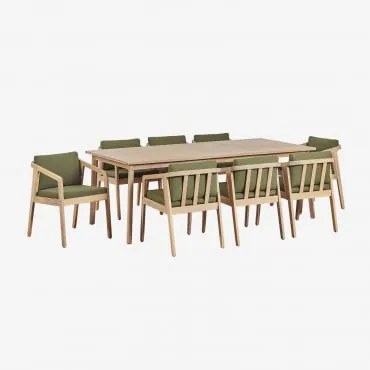 Conjunto De Mesa Retangular 220x100 Cm E 8 Cadeiras De Jantar Em Madeira De Acácia Kaela Marrom Acácia Claro & Bouclé Verde Exército - Sklum