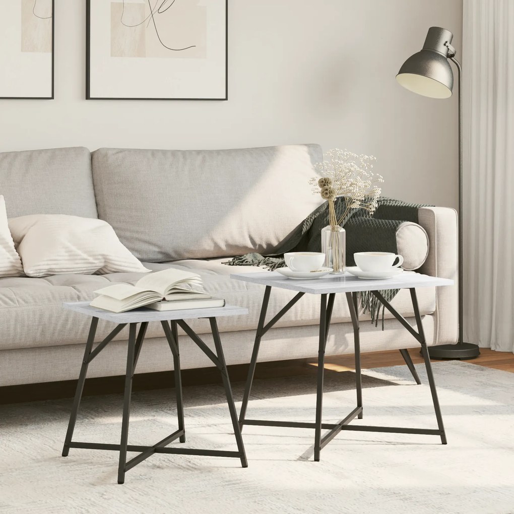 Conjunto de Mesas de Apoio 2 pcs Cinzento Sonoma em Madeira e Metal