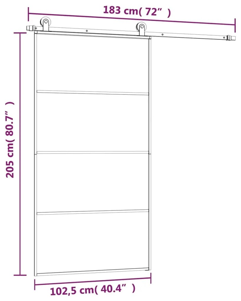 Porta desliz. c/ conj. ferragens 102,5x205cm vidro ESG/alumínio