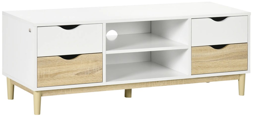 HOMCOM Móvel de TV para Televisores de até 55" com Prateleiras de Armazenamento e 4 Gavetas 120x40x44,5cm Branco e Carvalho | Aosom Portugal