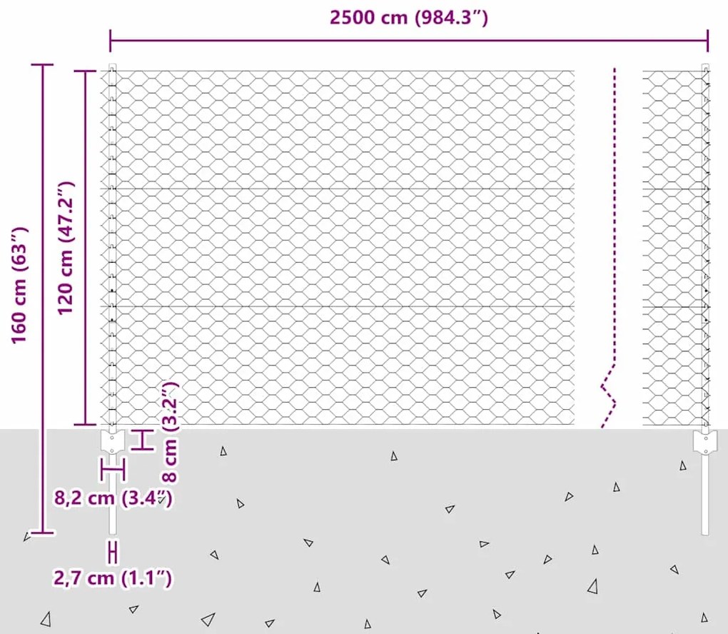Conjunto de Cerca de Jardim Conjunto de 2 Cinza Metal Grande