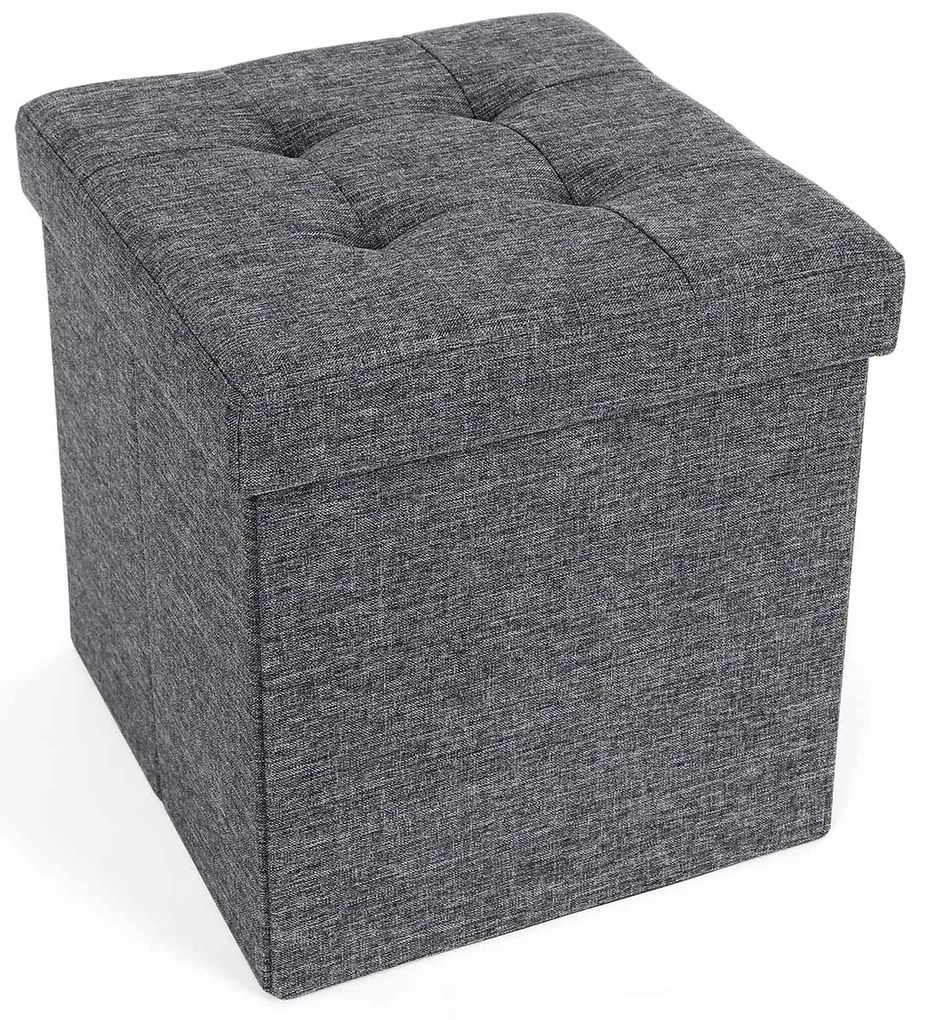 SONGMICS Banco Otomano Dobrável com Apoio para os Pés e Tecido de Linho Cinza Escuro 38 x 38 x 38 cm lsf27z