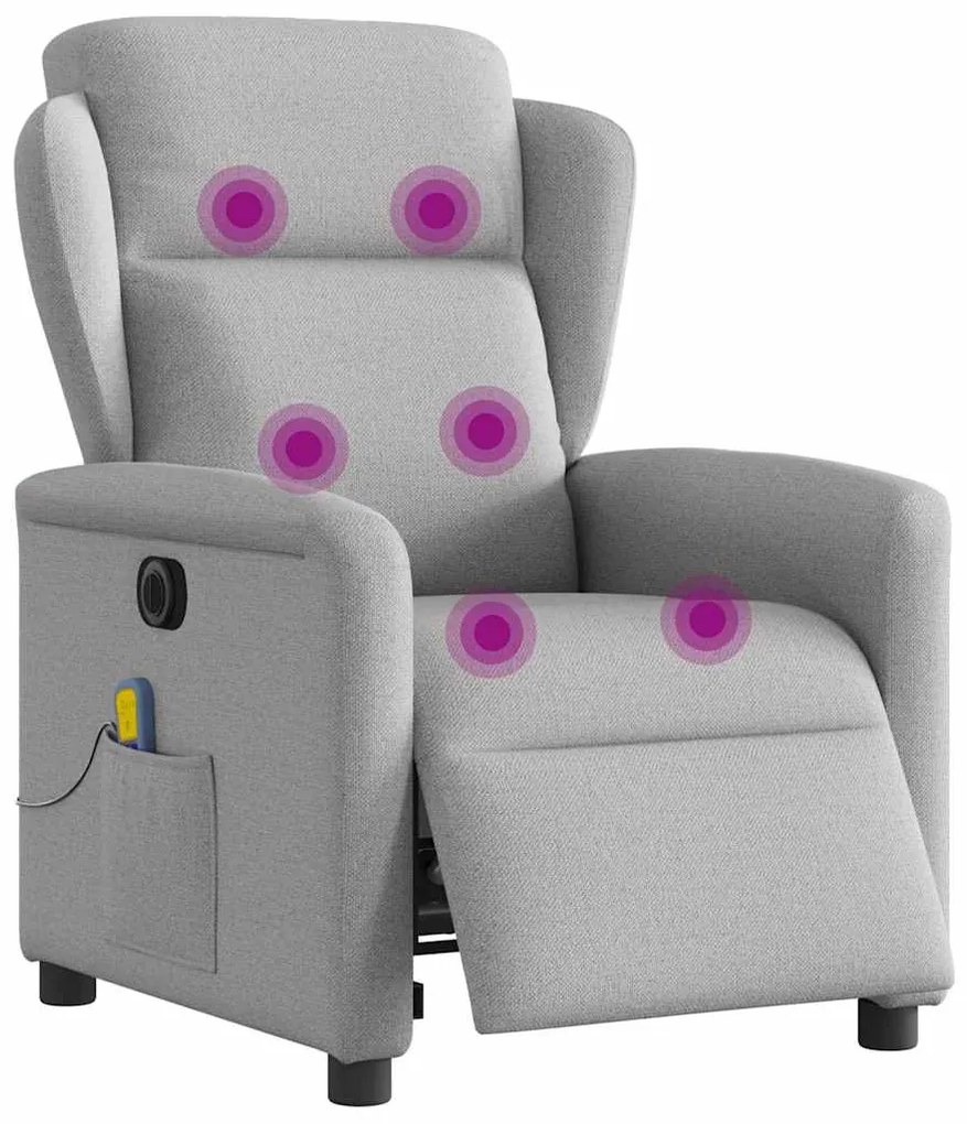 Poltrona massagens reclinável elétrica tecido cinzento-nublado