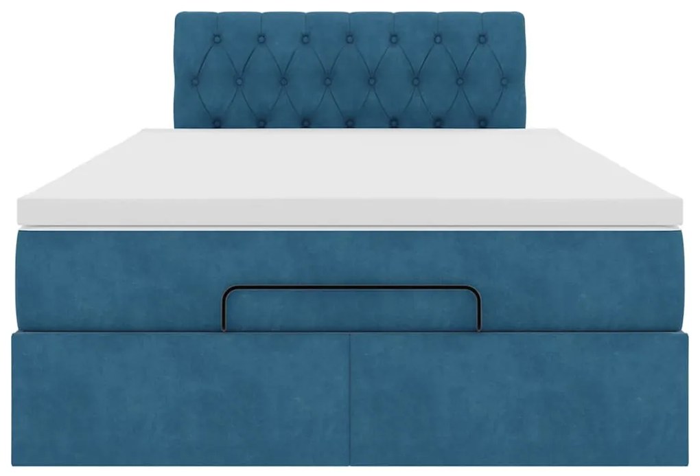 Estrutura cama otomana colchão 120x200cm veludo azul escuro