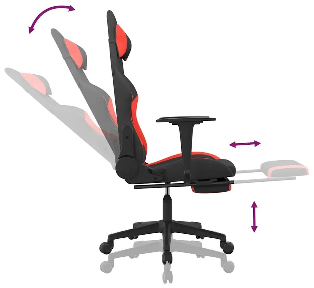 Cadeira de gaming com apoio de pés tecido preto e vermelho
