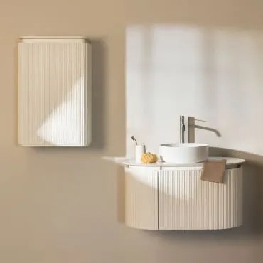 Conjunto De Móvel De Casa De Banho Suspenso Em Madeira Carsone Branco & Branco & Cerâmica Redonda Branca Ø40 Cm Lenka & Sem - Sklum