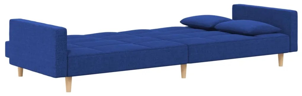 Sofá-cama 2 lugares com duas almofadas tecido azul