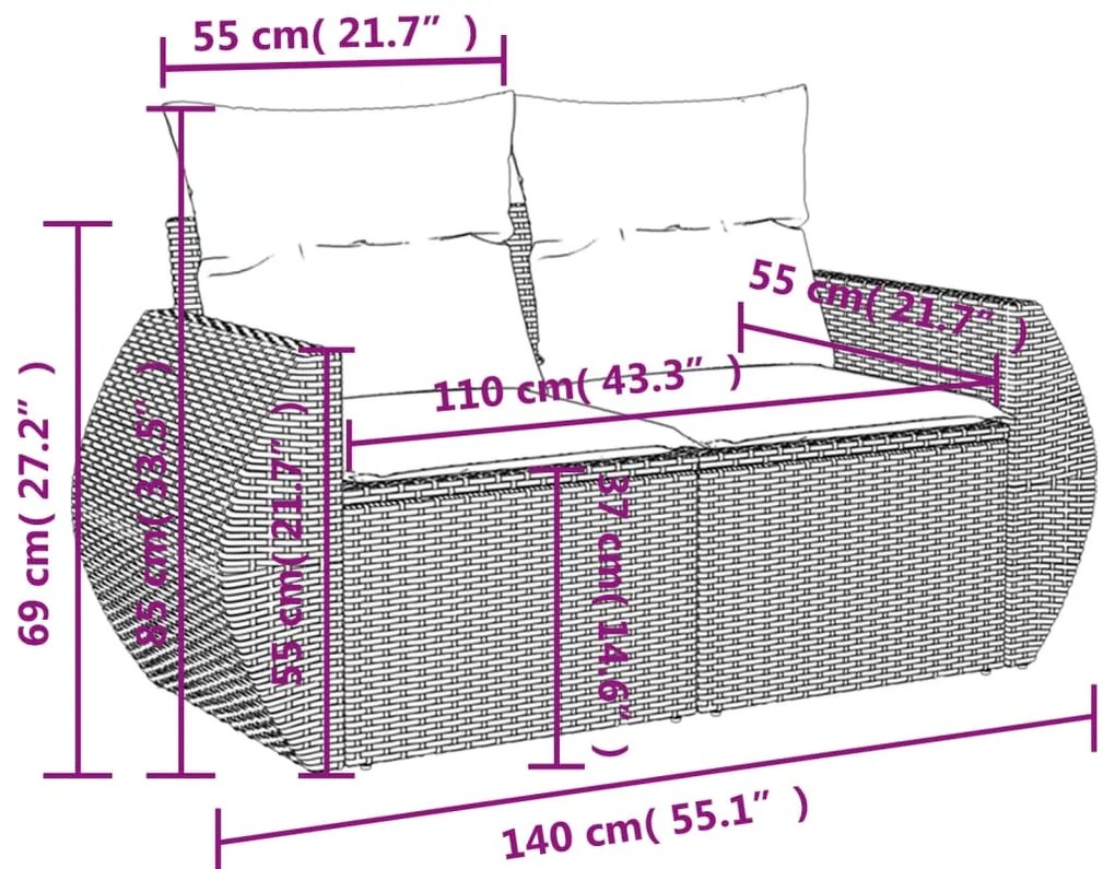 5 pcs conjunto de sofás p/ jardim com almofadões vime PE bege