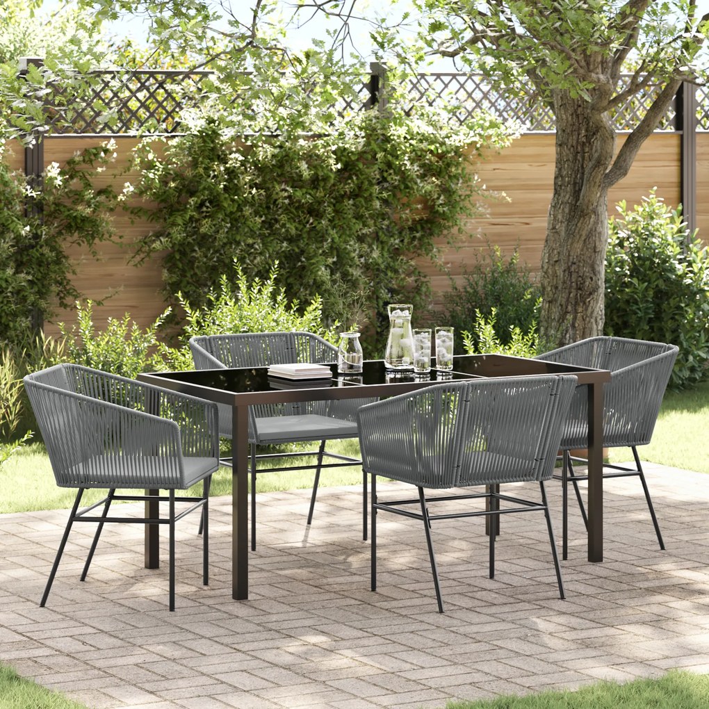 vidaXL Conjunto de Jantar de Jardim com 5 Peças e Almofadas Cinza em Rattan