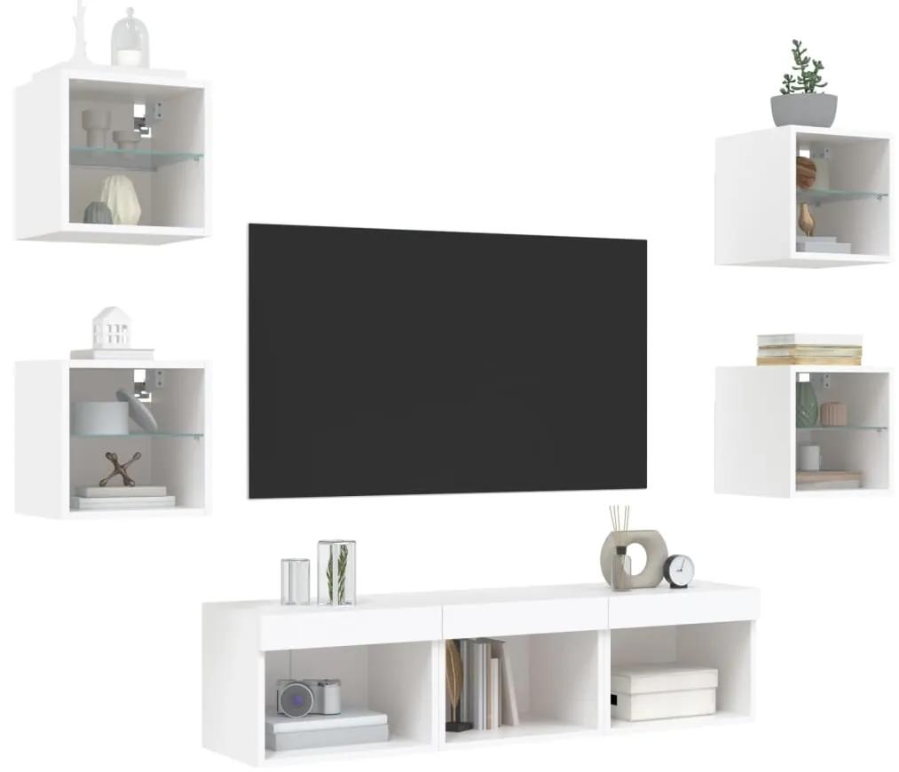 7pcs móveis de parede p/ TV c/ LEDs derivados de madeira branco
