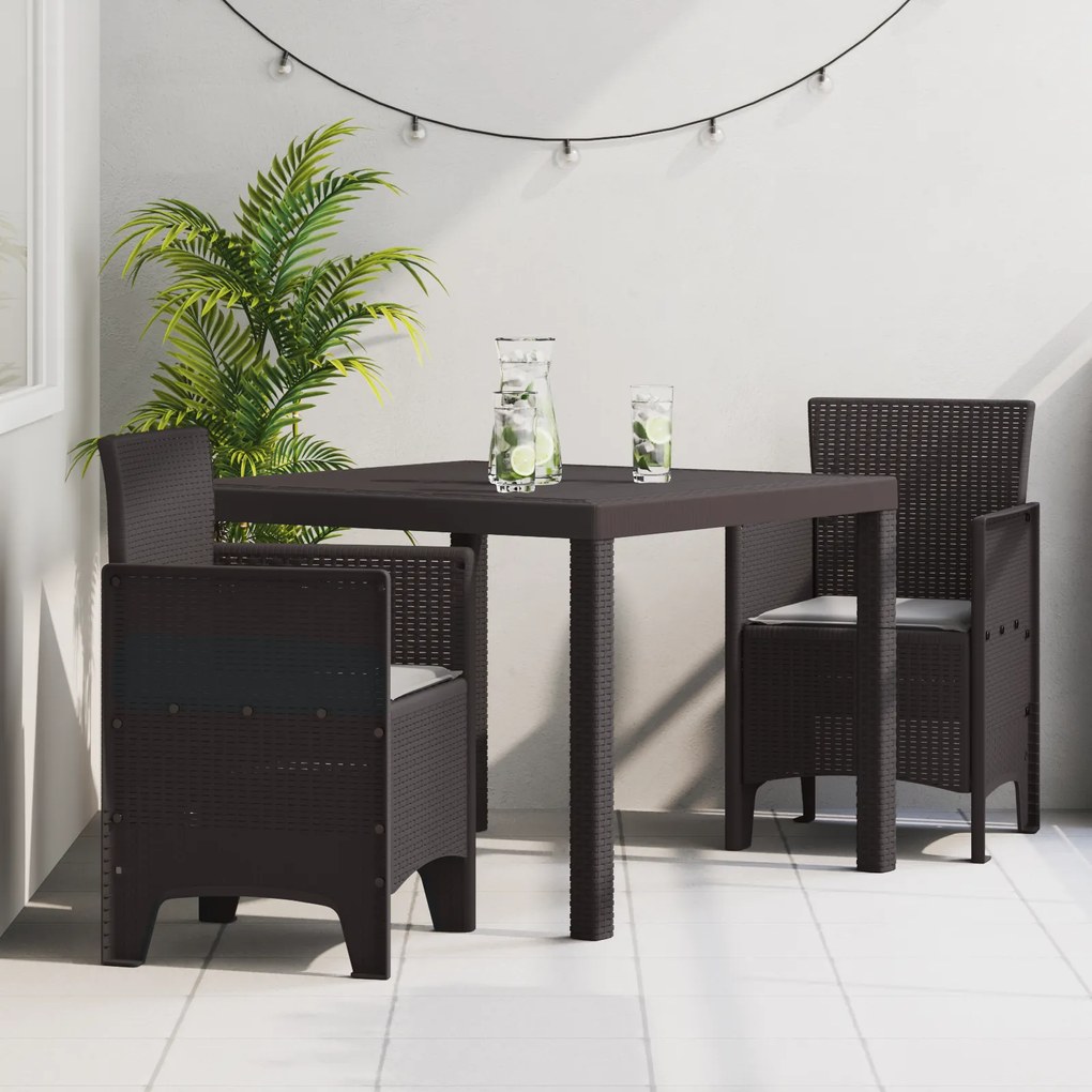 vidaXL Conjunto de Jantar para Jardim de 3 Peças com Almofadas Castanho em Rattan Sintético