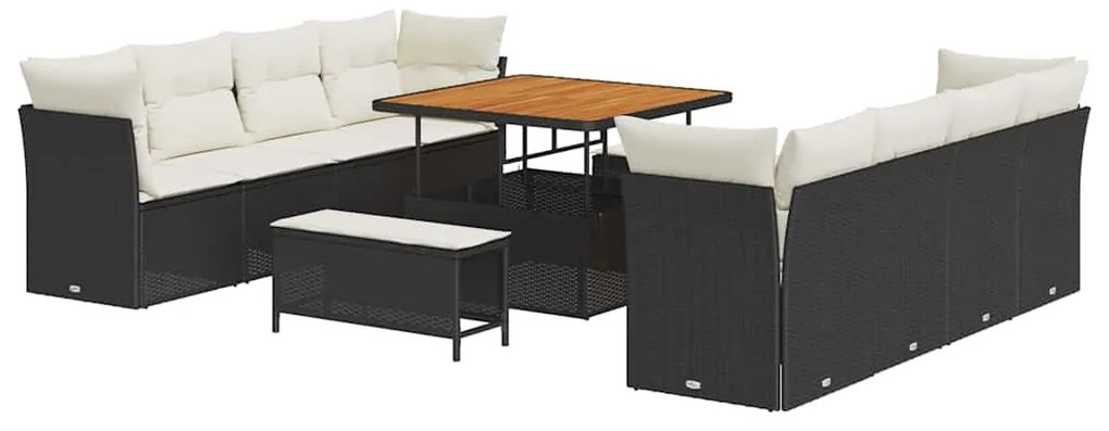 Conjunto de Sofá de Jardim de 11 Peças com Almofadas Preto Vime Sintét