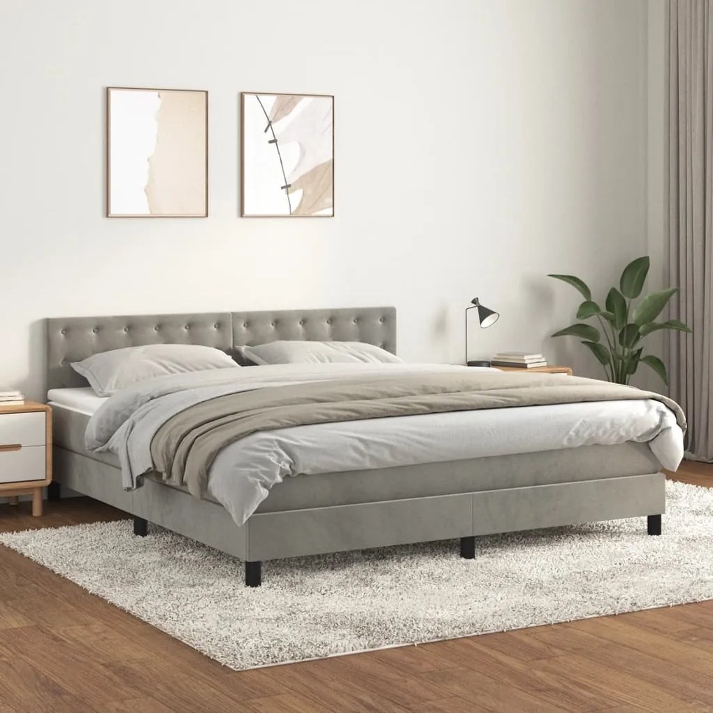 3141557 vidaXL Cama com molas/colchão 180x200 cm veludo cinzento-claro