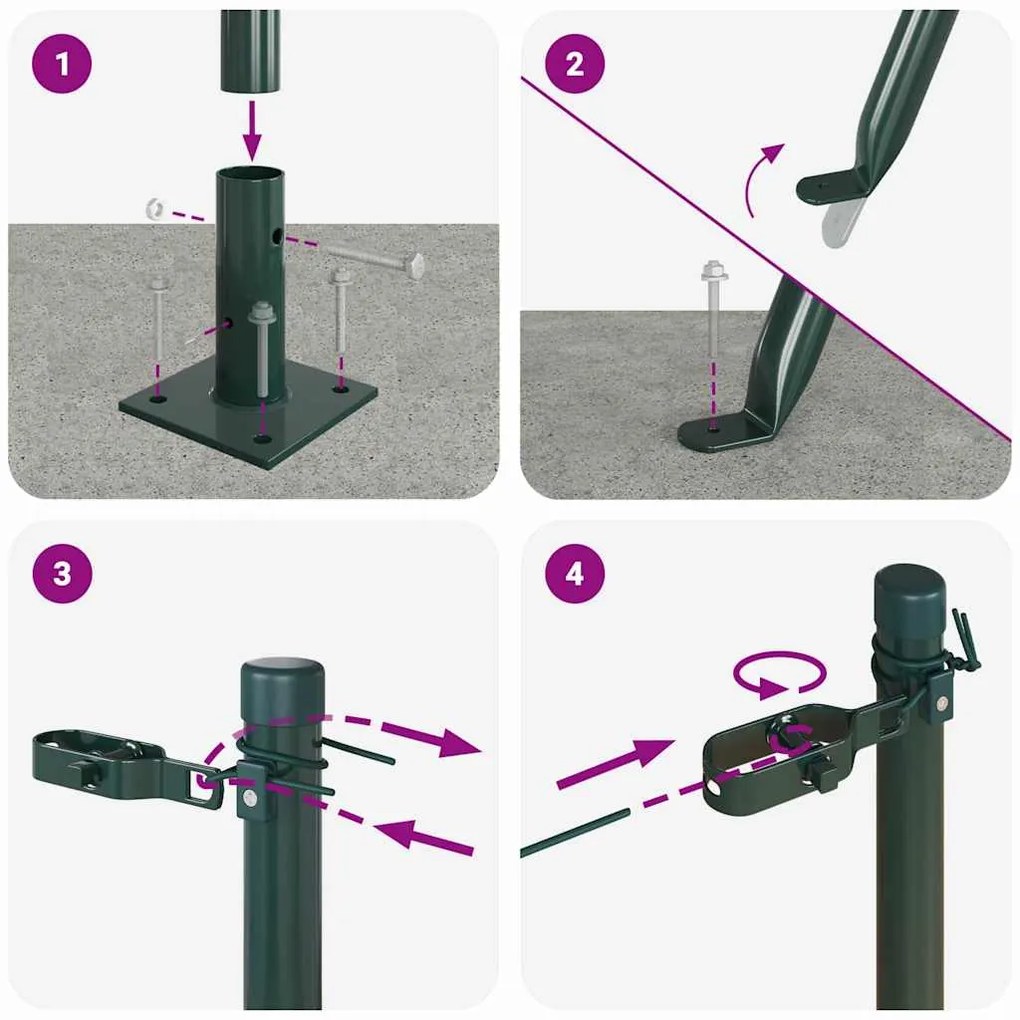 Postes para Cerca com Bases - 52 pcs, Ø32mm, 88,5cm, em Aço Galvanizad