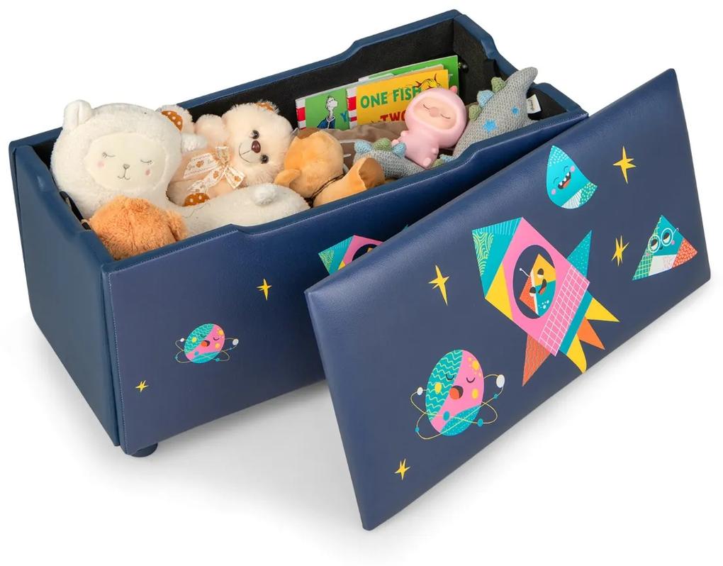 Caixa de armazenamento de brinquedos para crianças com tampa removível 75 x 36 x 38 cm Azul