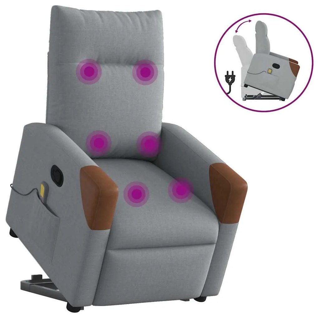 vidaXL Poltrona reclinável massagens tecido cinzento-claro