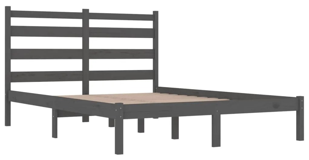 Estrutura de cama casal 135x190 cm pinho maciço cinza