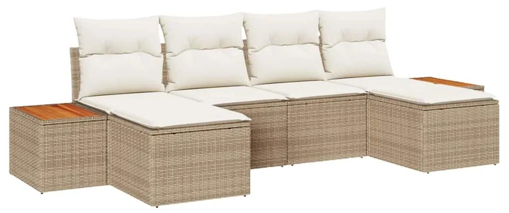 Conjunto de Sofás de Jardim 6 Peças com Almofadas Bejas em Rattan Sint