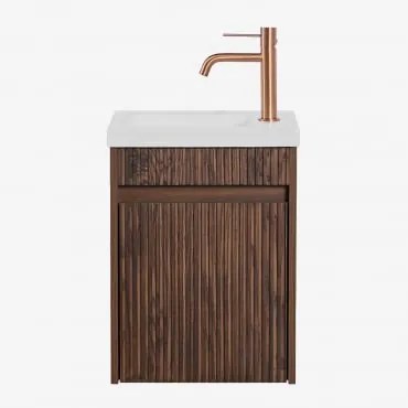 Conjunto De Móvel De Casa De Banho Suspenso Em Madeira Com Lavatório Integrado Narek Madeira Escura & Sem Espelho & Ouro Rousa - Sklum