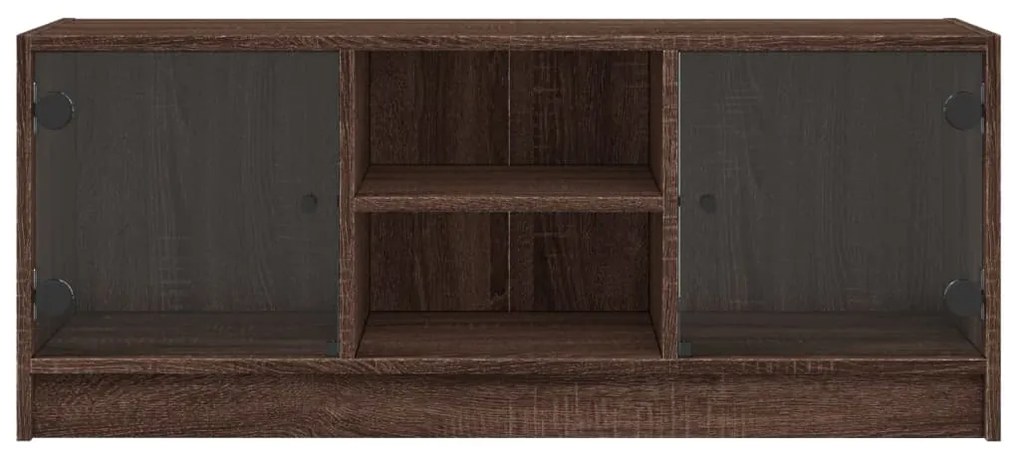 Móvel de TV c/ portas de vidro 102x37x42 cm carvalho castanho