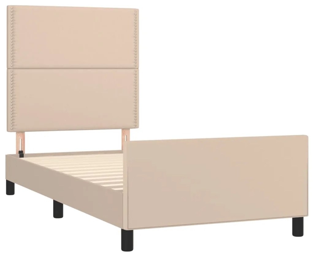 Estrutura cama c/ cabeceira couro artif. 90x190 cm cappuccino