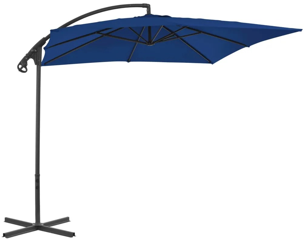 Guarda-sol de jardim cantilever c/ poste de aço 250x250 cm azul