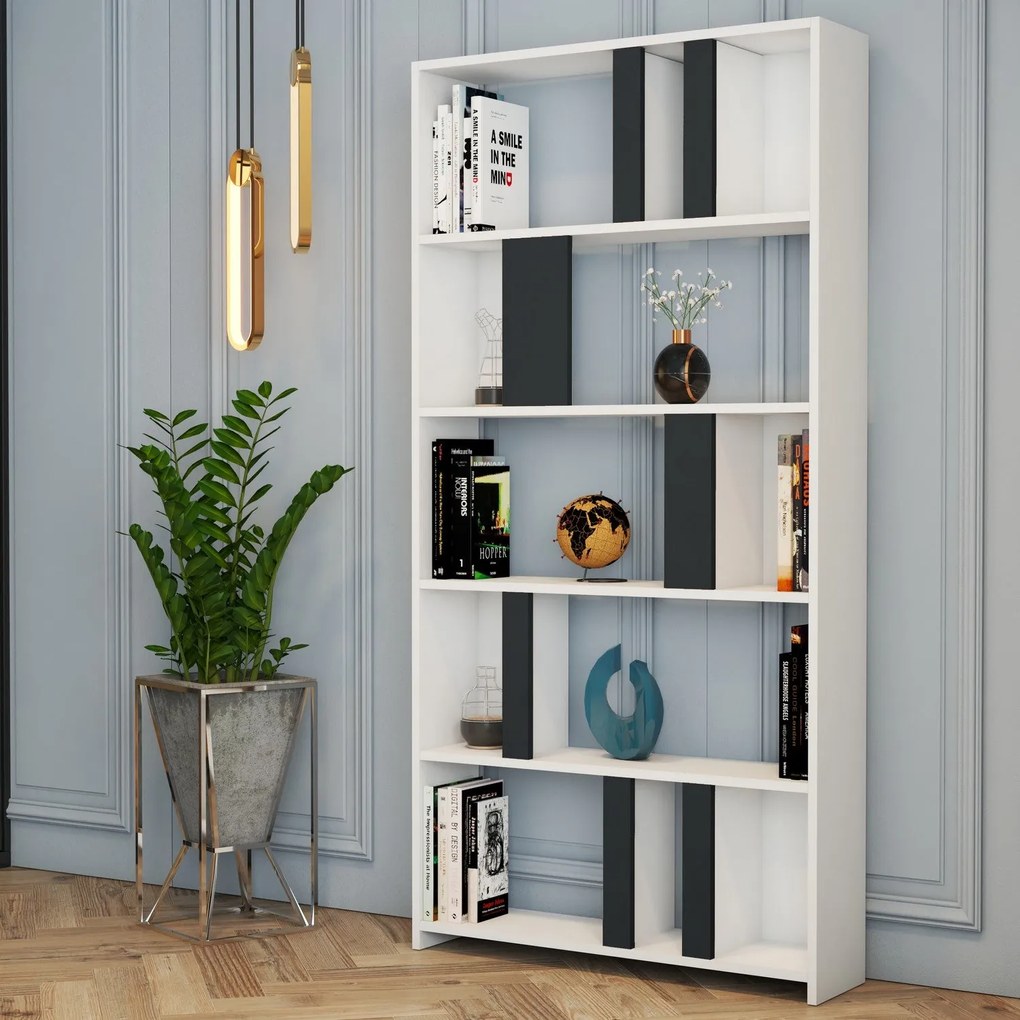 Estante Lima – Branco e Antracite – 90 cm x 180 cm x 20 cm