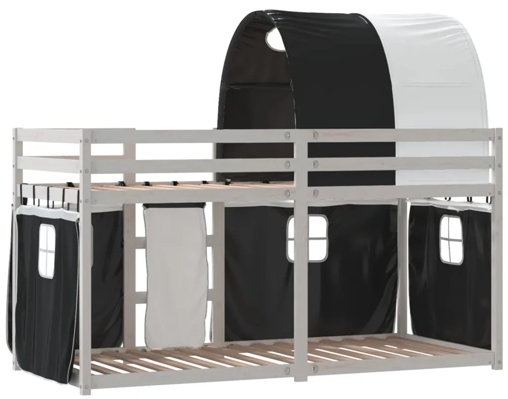 Beliche com cortinas 90x190 cm pinho maciço branco e preto