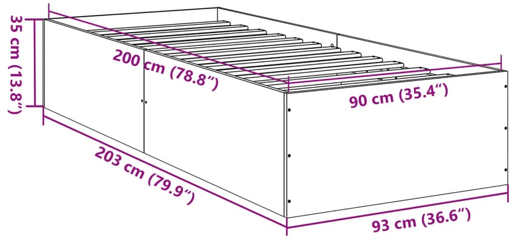 Estrutura de cama 90x200 cm derivados de madeira cinza sonoma