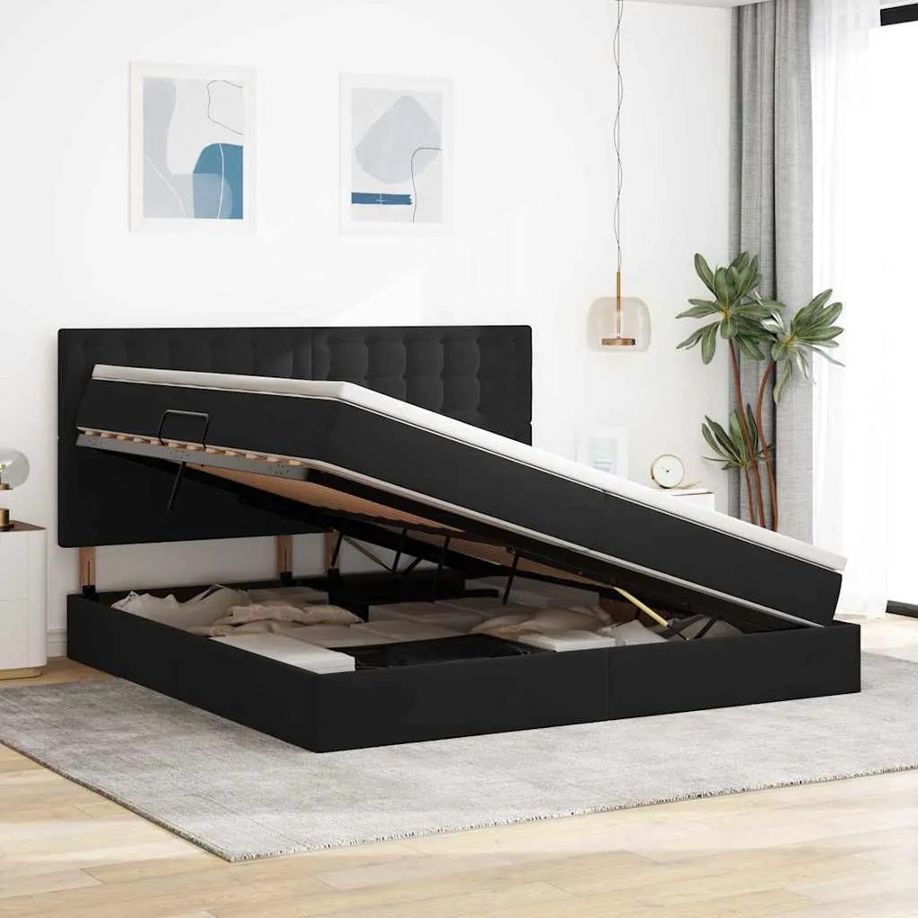 vidaXL Cama com arrumação e colchão Preto 200 x 200 cm Veludo