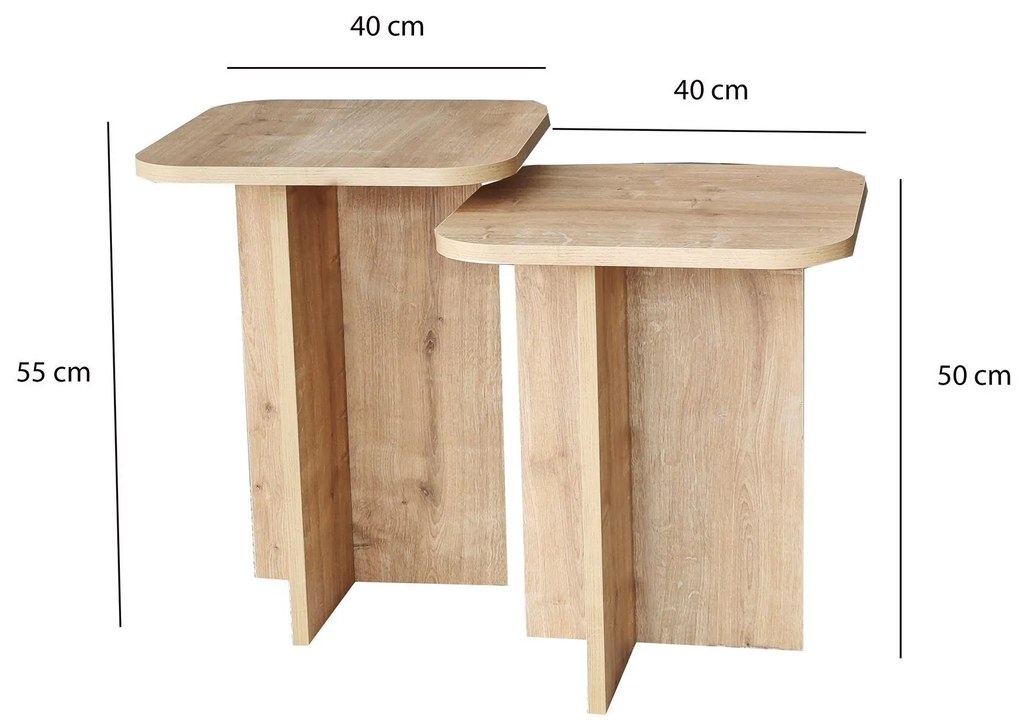 Conjunto de Mesas de Apoio Blues – Carvalho – 40x50x40 cm / 40x55x40 c