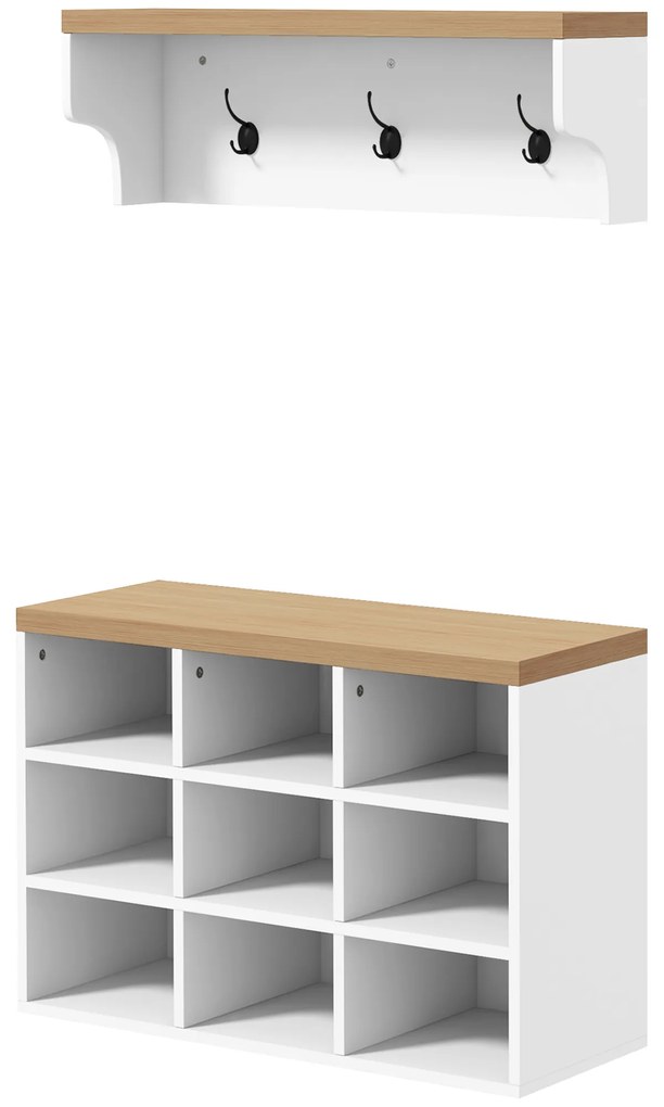 HOMCOM Móvel Cabide de Entrada com Banco Sapateira 2 em 1 Móveis de Entrada com 3 Ganchos 75x30x50 cm e 75x20x22,5 cm Branco