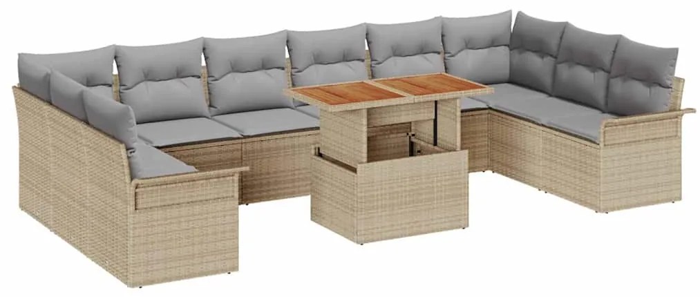 Conjunto de Sofá de Jardim de 11 Peças com Almofadas Beijinhas em Ratt