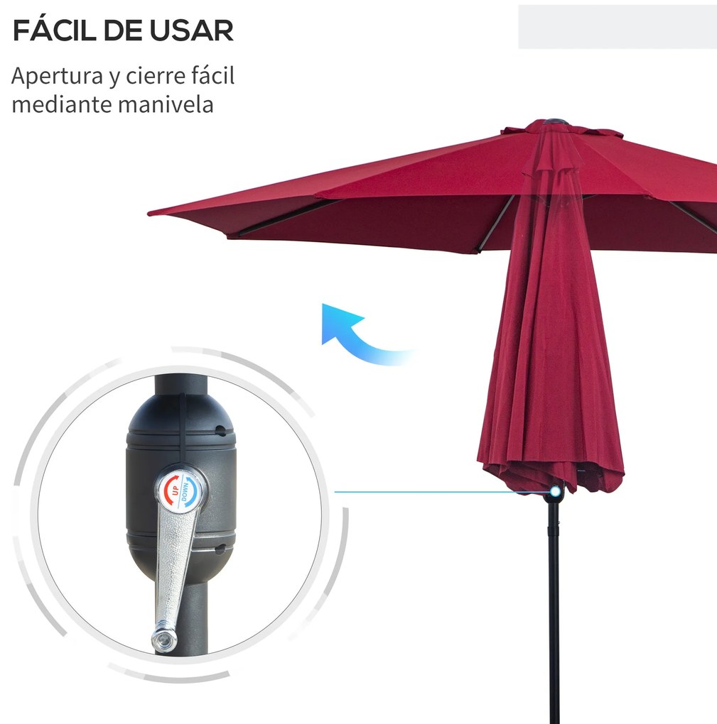 Chapéu de Sol de Jardim Ø295x250cm com Manivela Chapéu de Sol Exterior