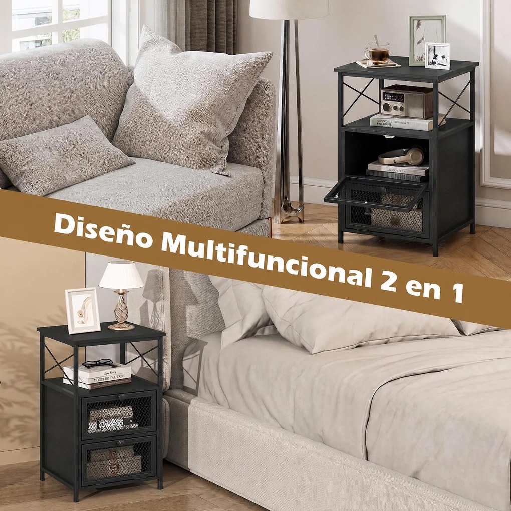 Mesa de Cabeceira, 40 x 35 x 61 cm, Arrumação Ampla, Preto