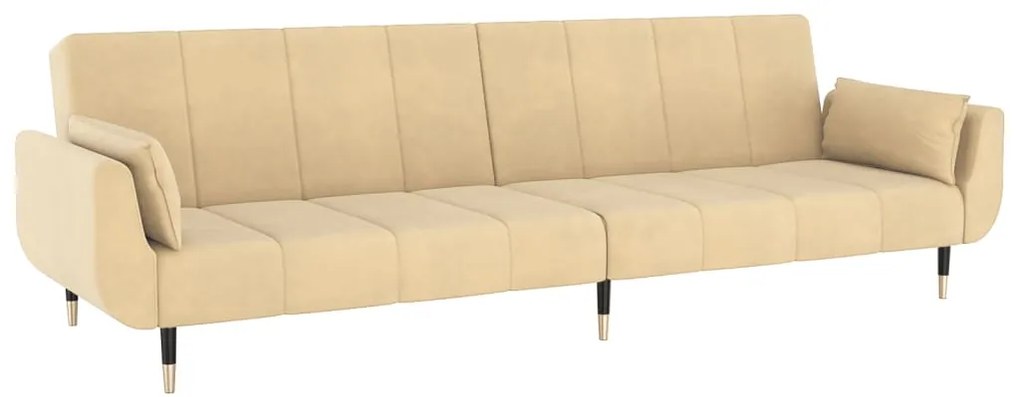 Sofá-cama 2 lugares com duas almofadas veludo cor creme